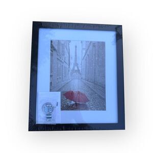 Framed photo art wall hanging Eiffel Tower and red umbrella new in plastic